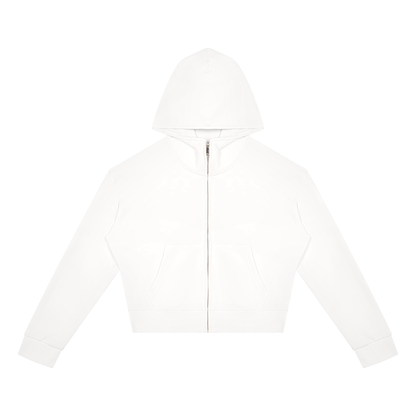 Women's Cropped Zip Hoodie in White, front