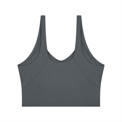 Cropped Yoga Tank in Dark Grey, back