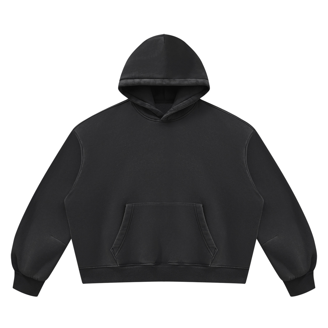 Vintage Wash Boxy Hoodie in Black, front