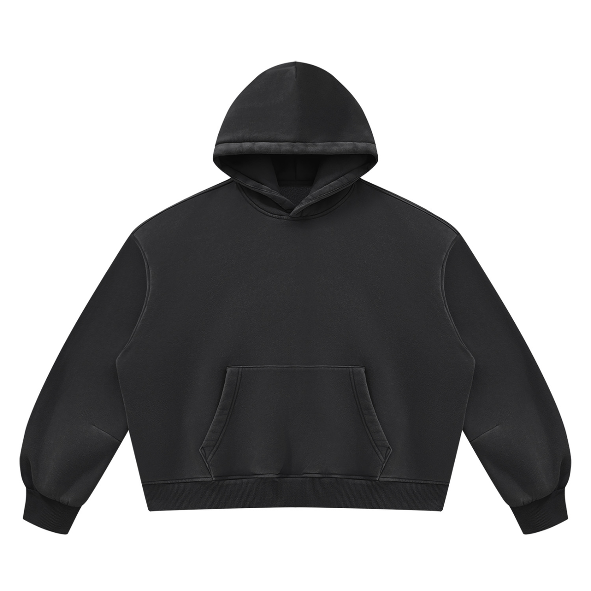 Vintage Wash Boxy Hoodie in Black, front