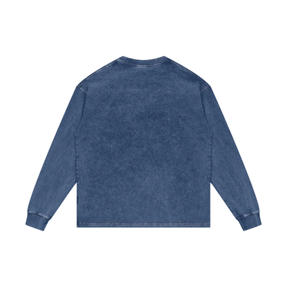 Acid Wash Long Sleeve Tee in Dark Blue, back