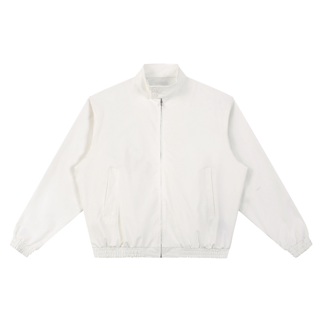 Stand Collar Bomber Jacket in Beige, front