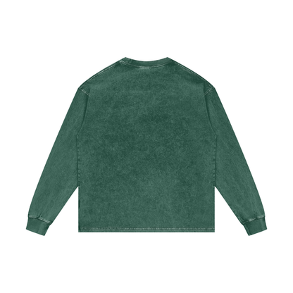 Acid Wash Long Sleeve Tee in Dark Green, back