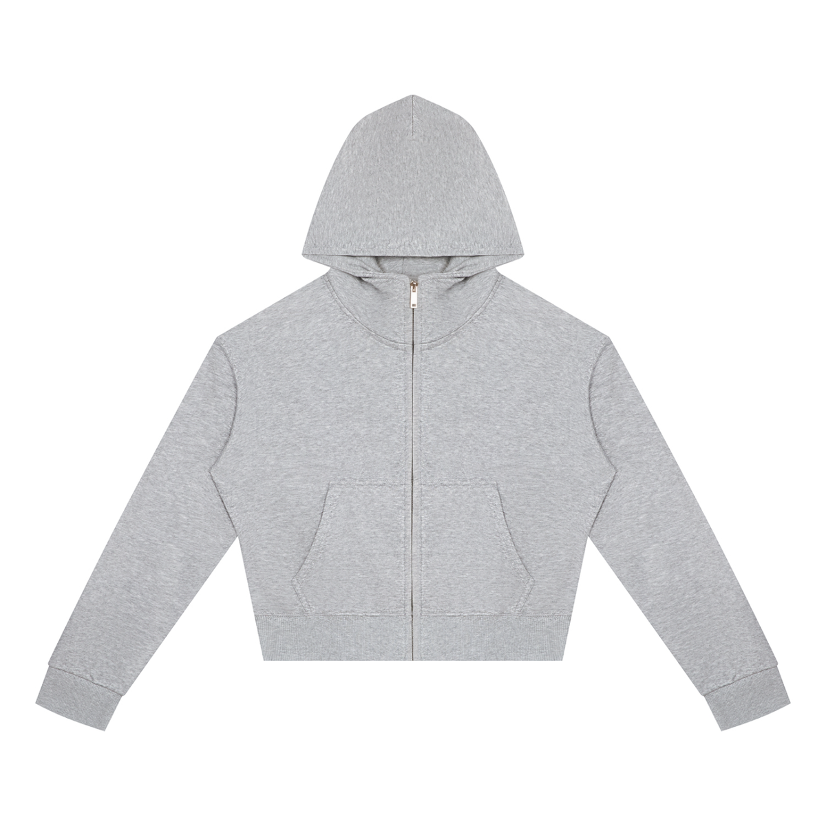 Women's Cropped Zip Hoodie in Marl Grey, front