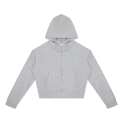 Women's Cropped Zip Hoodie in Marl Grey, front