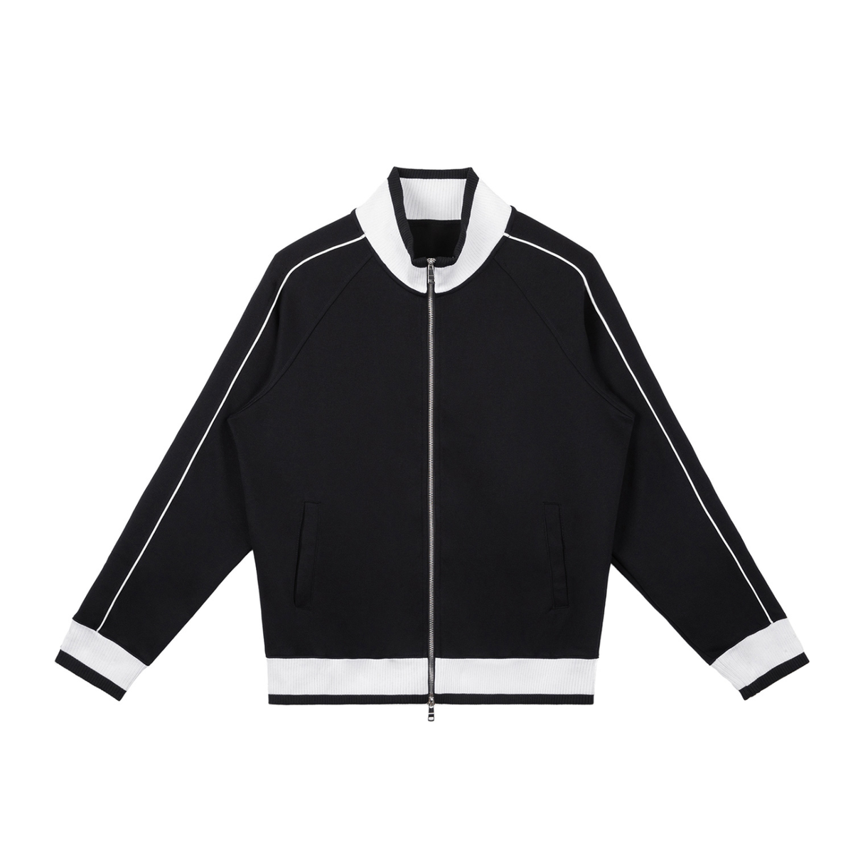 Colour Block Track Jacket in Black, front
