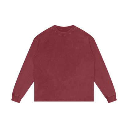 Acid Wash Long Sleeve Tee in Red, front