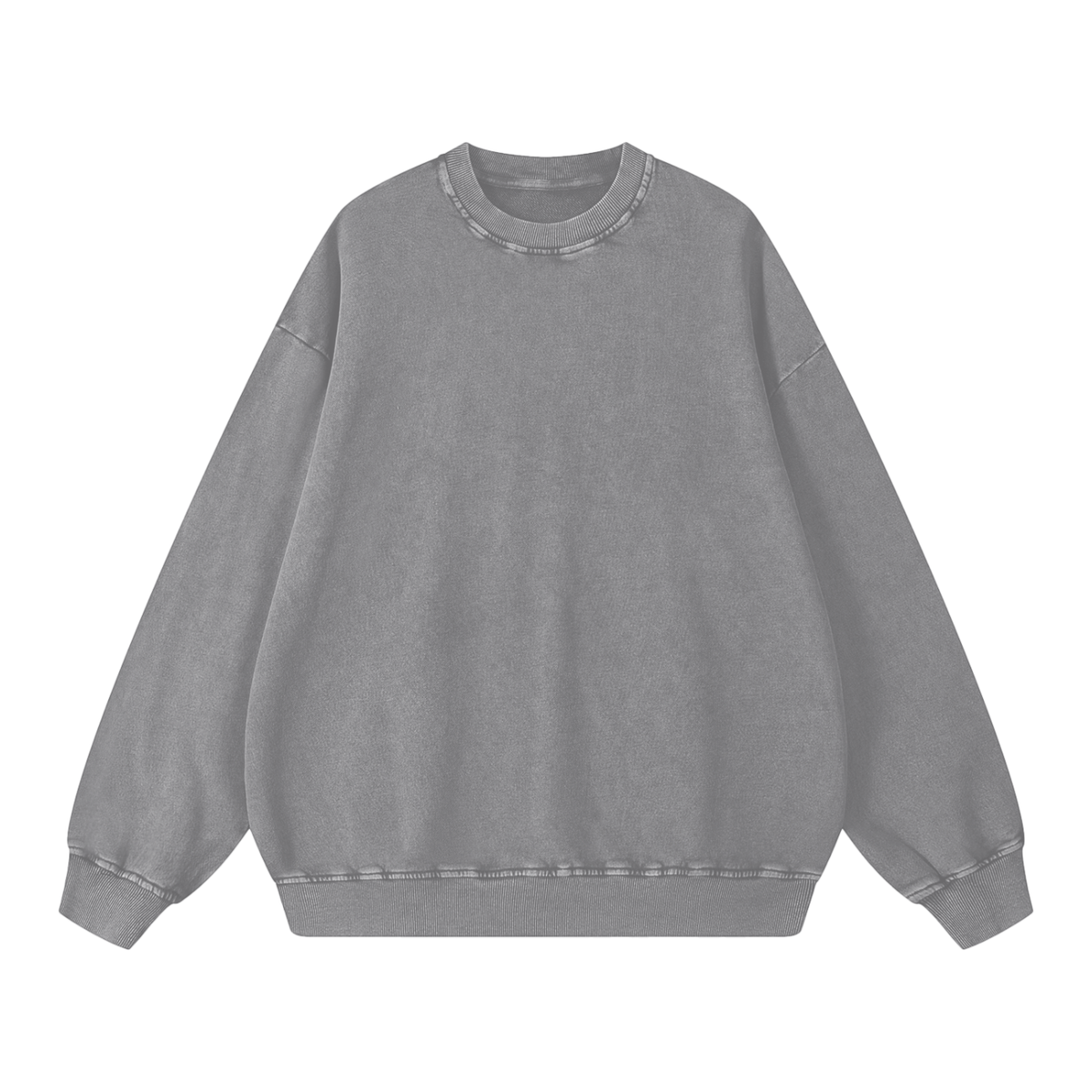 Snow Wash Oversized Crew in Light Grey, front