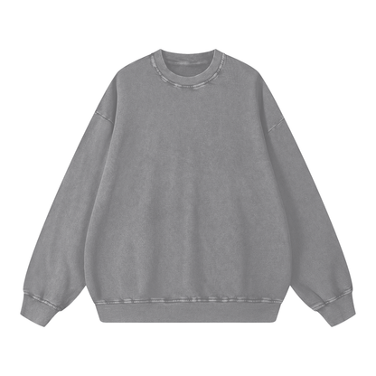 Snow Wash Oversized Crew in Light Grey, front