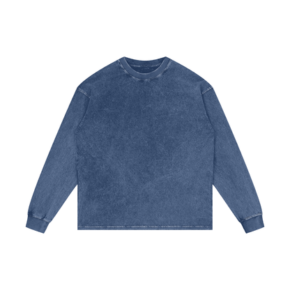 Acid Wash Long Sleeve Tee in Dark Blue, front