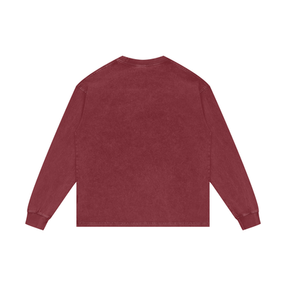 Acid Wash Long Sleeve Tee in Red, back