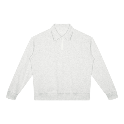 Boxy Quarter-Zip Sweatshirt in White Grey, front
