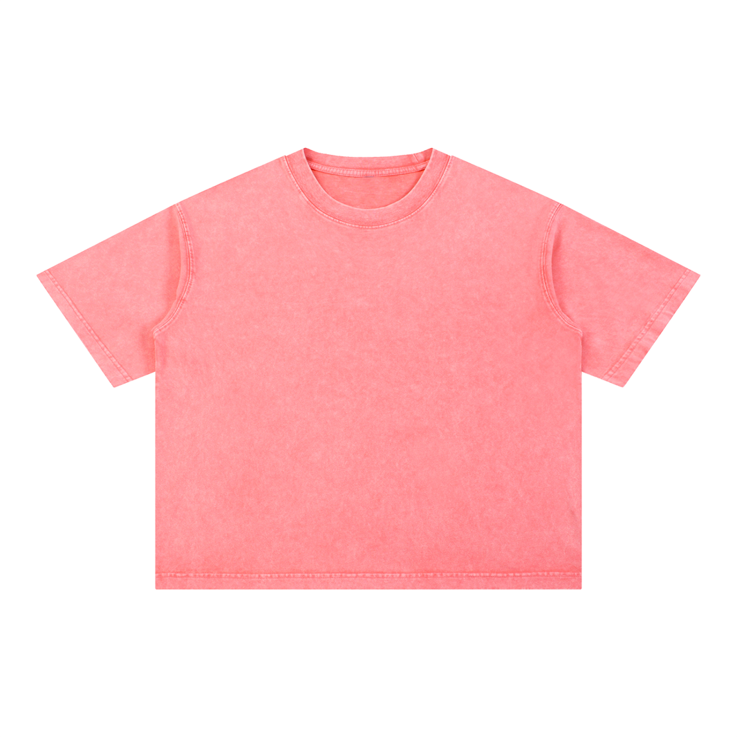 Mineral Wash Boxy Tee in Pink, front