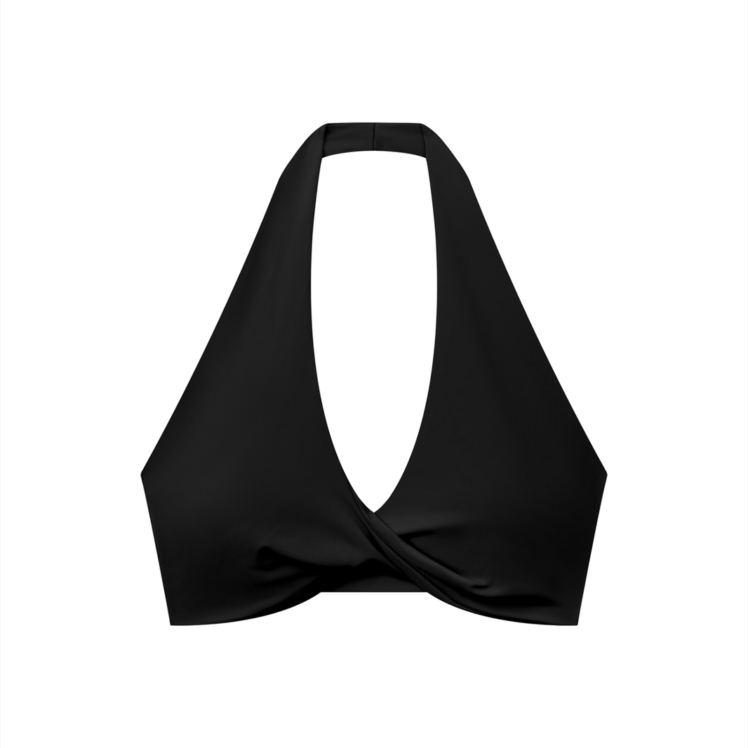 Halter Sports Bra in Black, front