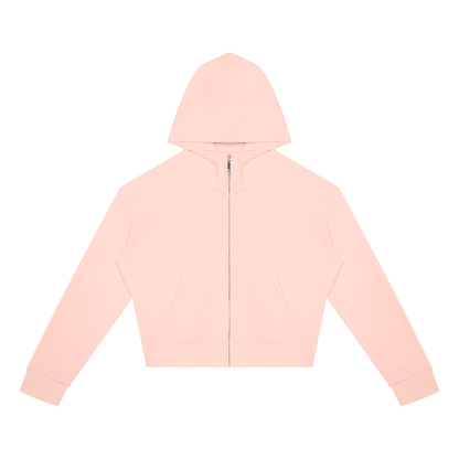 Women's Cropped Zip Hoodie in Light Pink, front