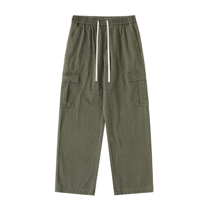 Drawstring Waist Straight-Leg Cargo Pants