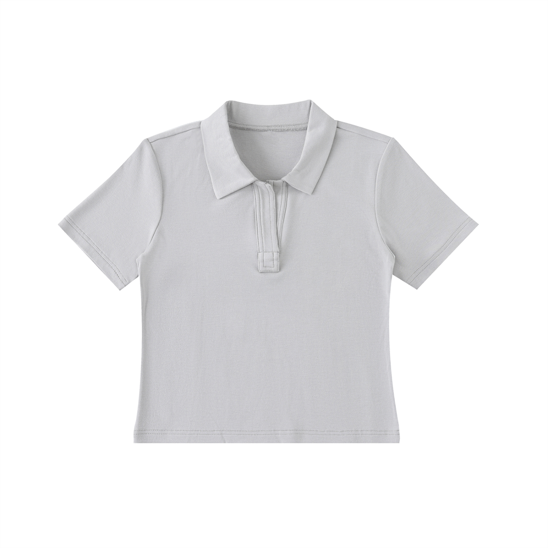 Women's Fitted Crop Polo in Gray, front