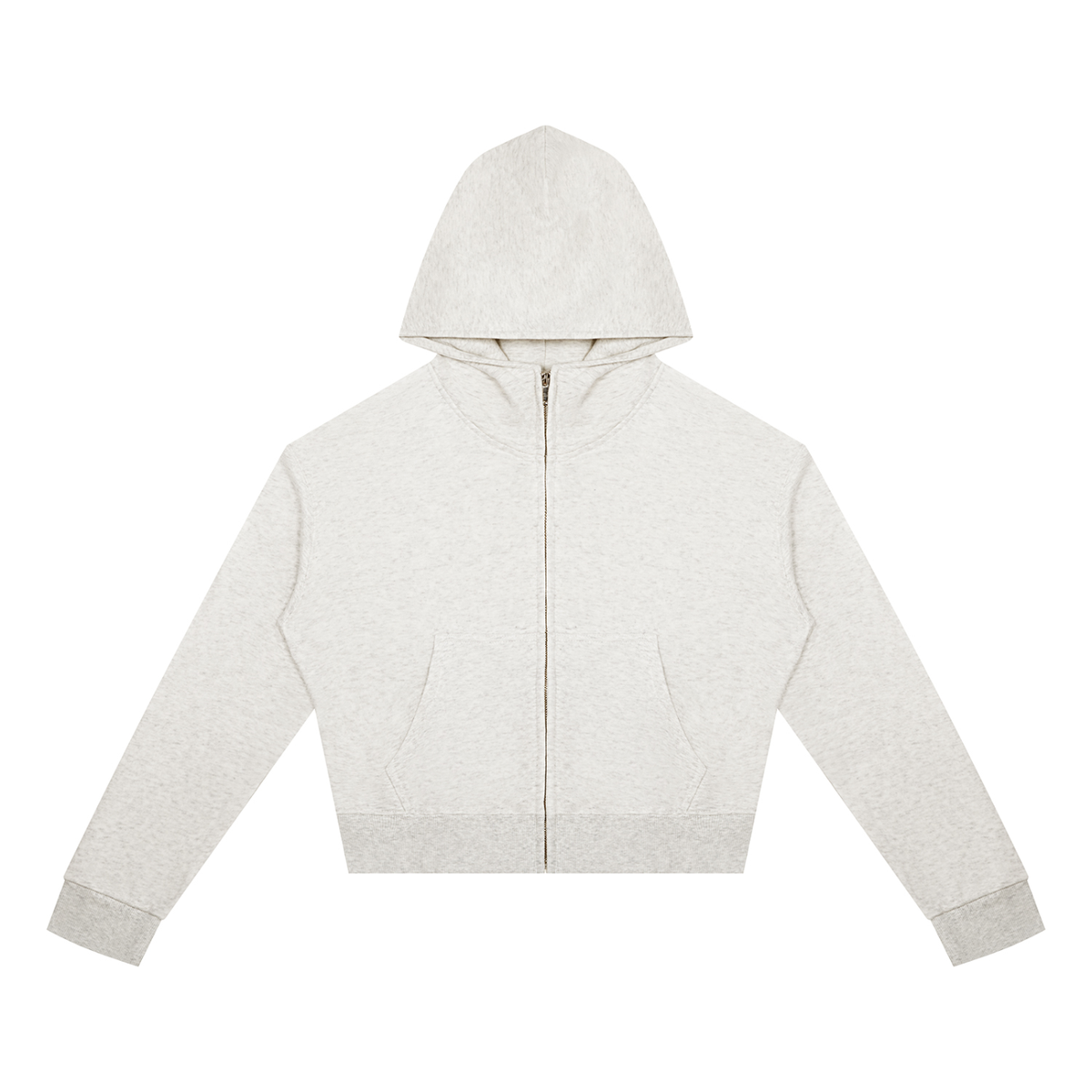 Women's Cropped Zip Hoodie in Oat Grey, front