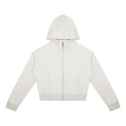 Women's Cropped Zip Hoodie in Oat Grey, front