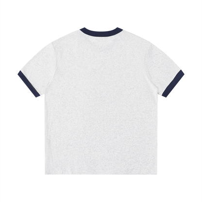 Ringer Tee in Marl Grey with Royal Blue, back