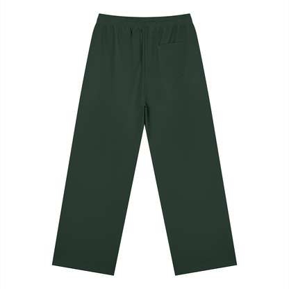 Straight Leg Fleece Track Pants in Blackish Green, back
