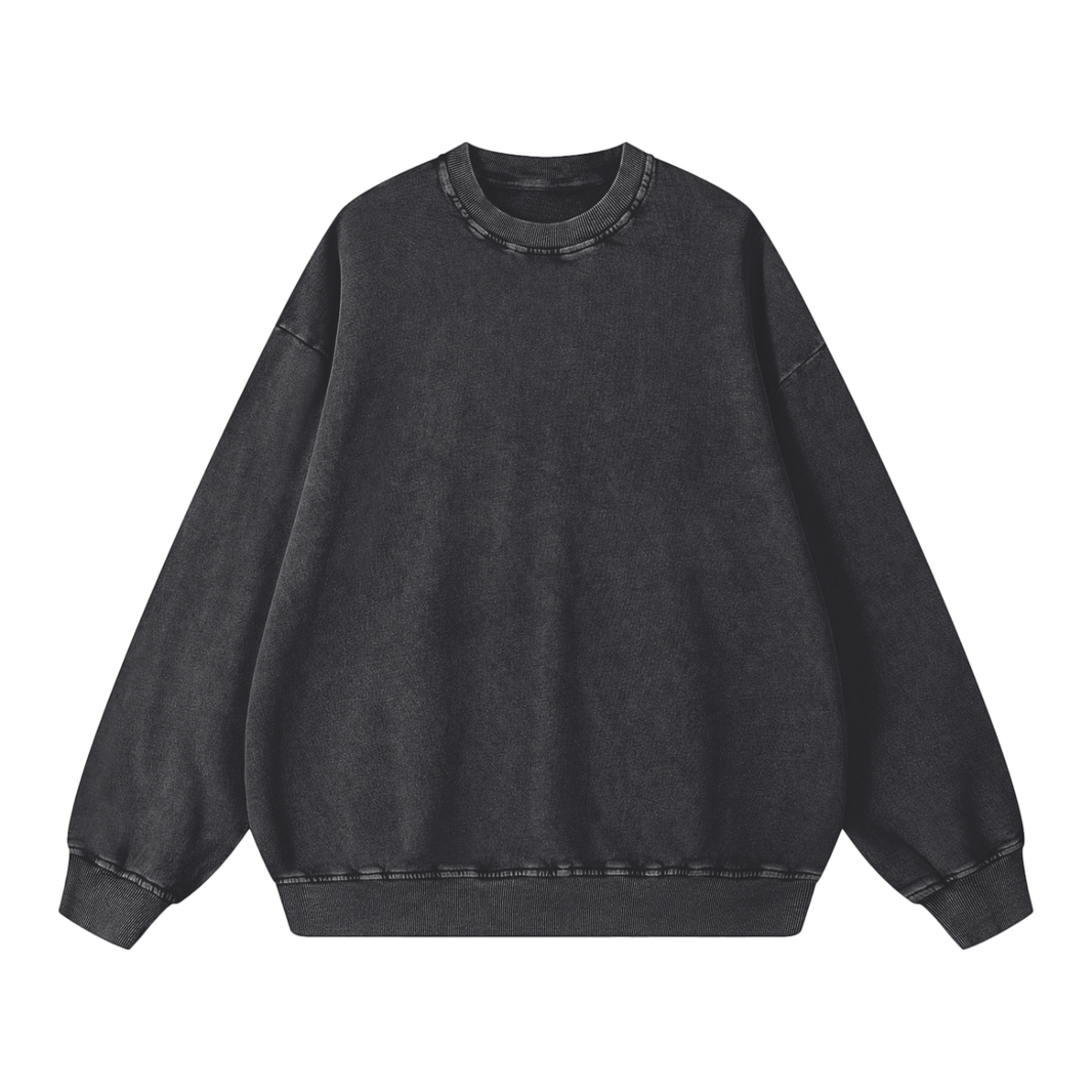 Snow Wash Oversized Crew in Black, front