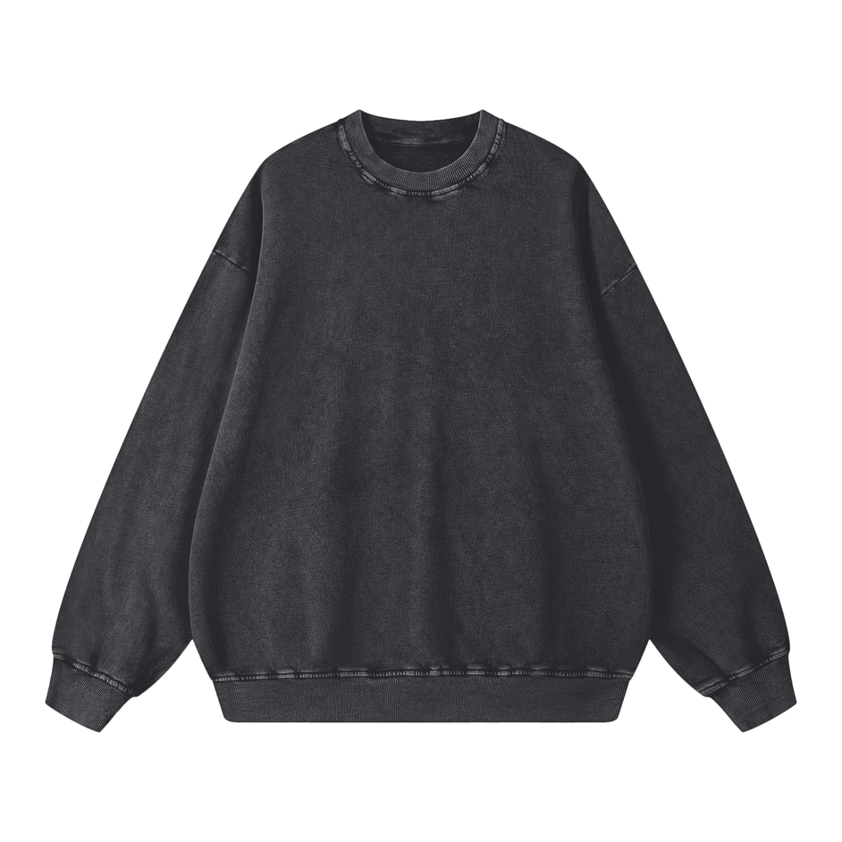 Snow Wash Oversized Crew in Black, front