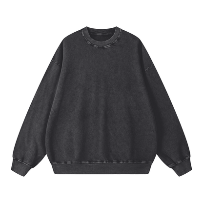 Snow Wash Oversized Crew in Black, front