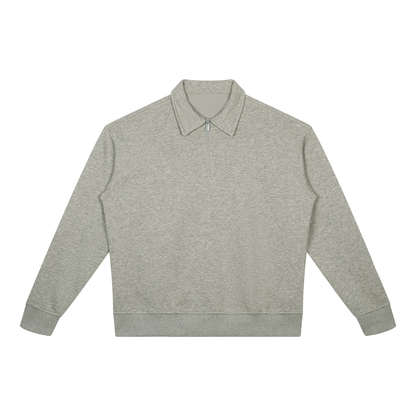 Boxy Quarter-Zip Sweatshirt in Oat Grey, front