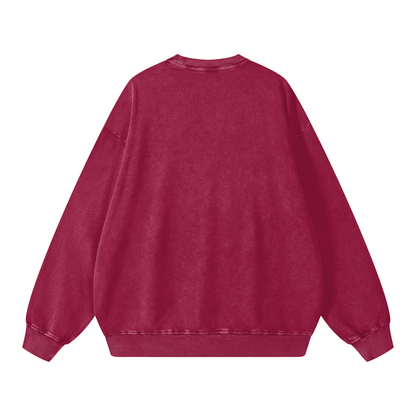 Snow Wash Oversized Crew in Jujube Red, back