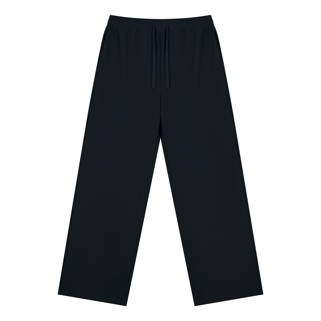 Straight Leg Fleece Track Pants in Black, front