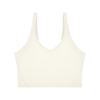 Cropped Yoga Tank in Beige, front