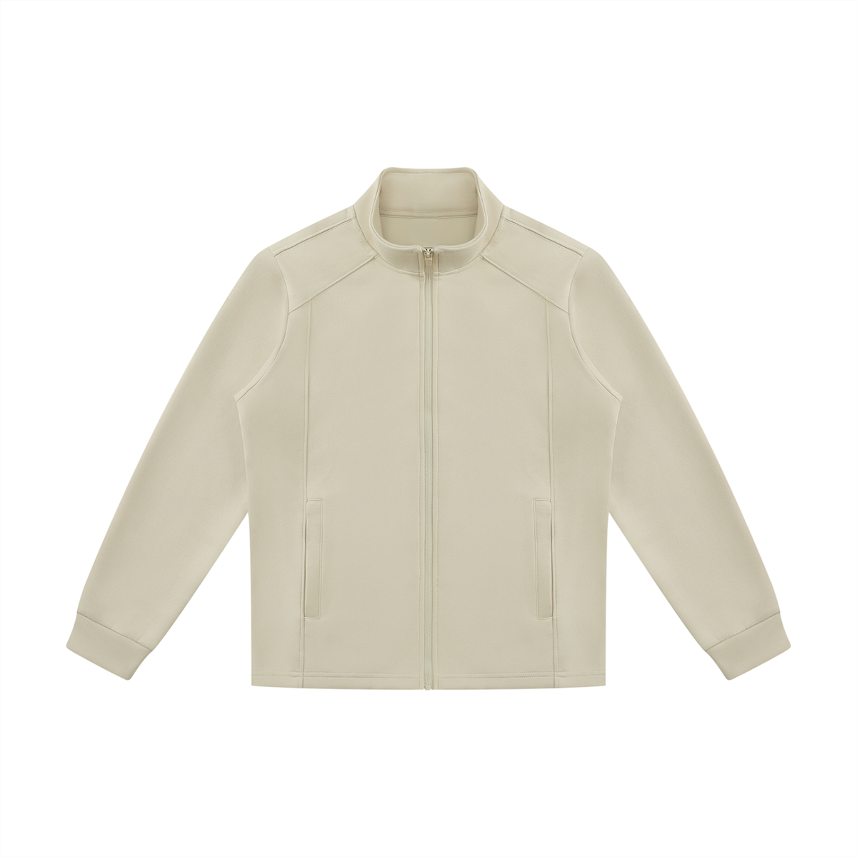 Stand Collar Track Jacket in Beige Camel, front