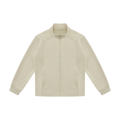 Stand Collar Track Jacket in Beige Camel, front