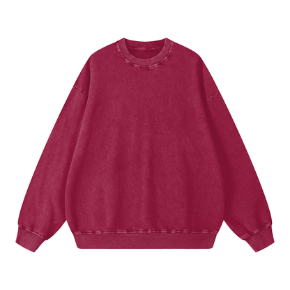 Snow Wash Oversized Crew in Jujube Red, front