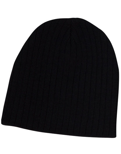 Cable Knit Beanie in Black, front