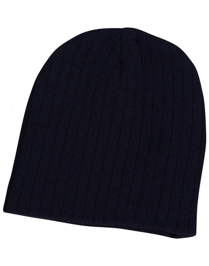 Cable Knit Beanie in Navy, front