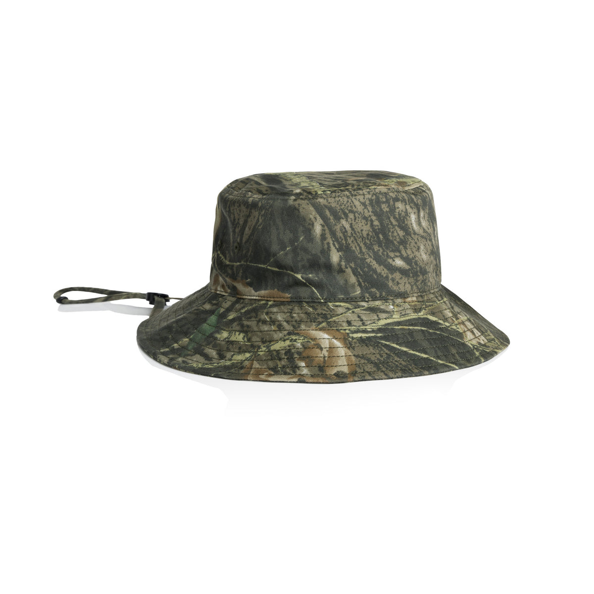 Wide Brim Camo Bucket Hat in Tree Camo, front
