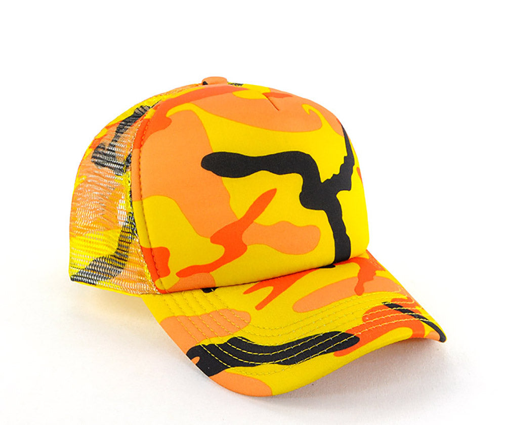 Camo Trucker Cap in Orange/Yellow Camo, front
