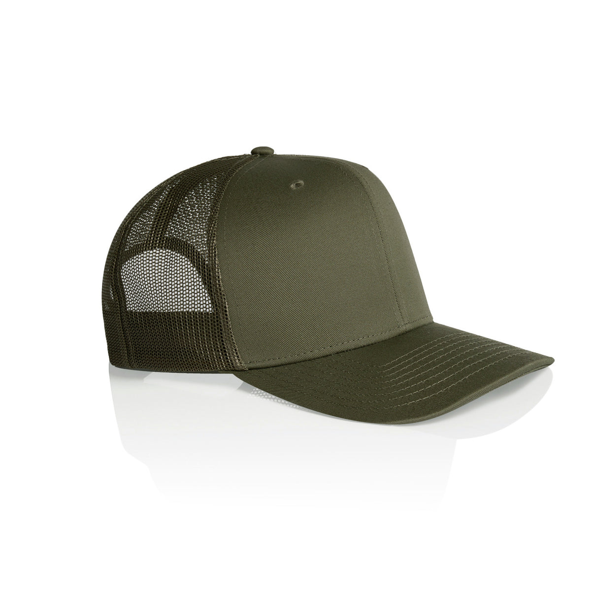 Premium Mesh Trucker Cap in Army, side