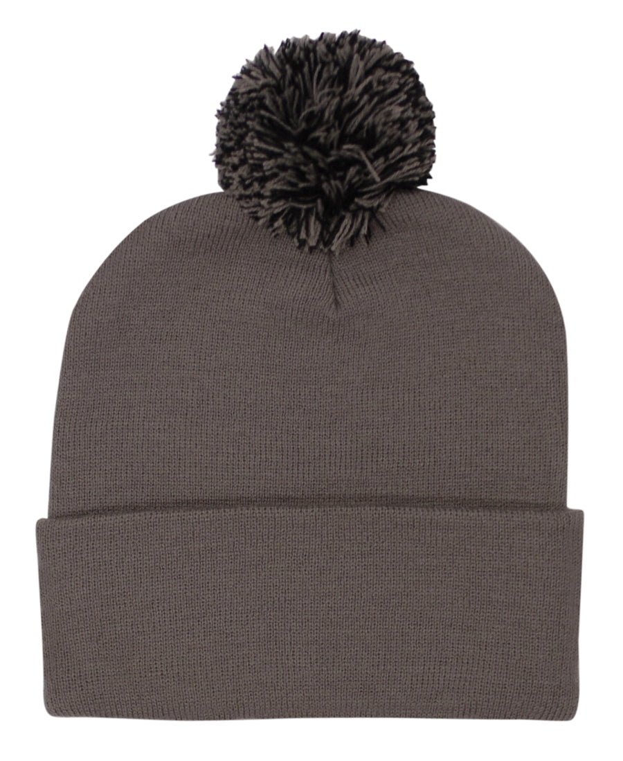 Pom Pom Beanie in Charcoal/Black, front