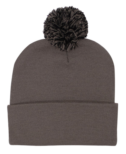 Pom Pom Beanie in Charcoal/Black, front