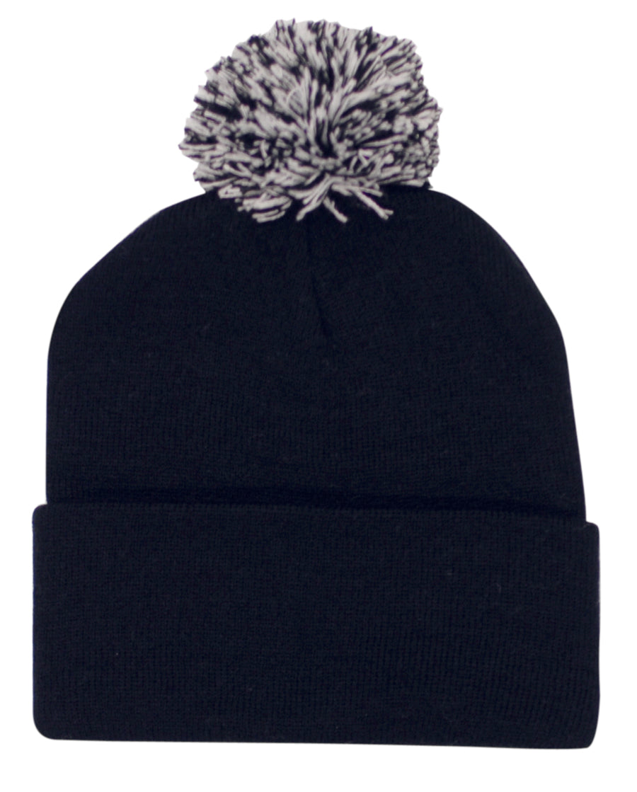 Pom Pom Beanie in Navy/White, front