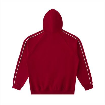 Contrast Piping Raglan Hoodie in Red, back