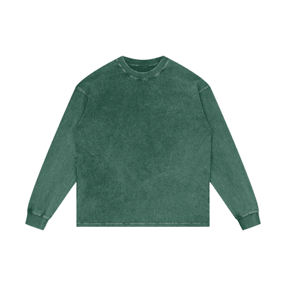 Acid Wash Long Sleeve Tee in Dark Green, front
