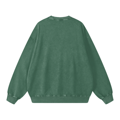 Snow Wash Oversized Crew in Blackish Green, back