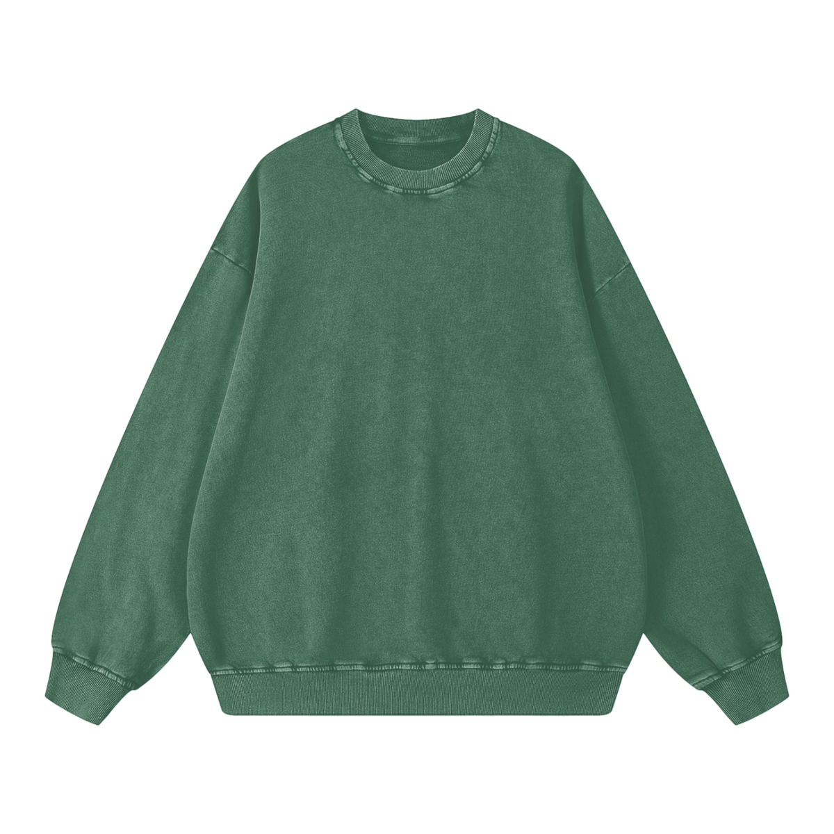 Snow Wash Oversized Crew in Blackish Green, front