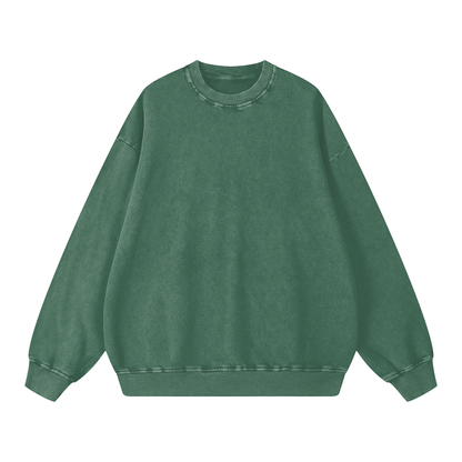 Snow Wash Oversized Crew in Blackish Green, front