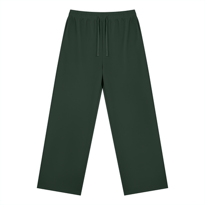 Straight Leg Fleece Track Pants in Blackish Green, front