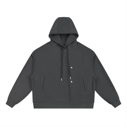 Boxy Button Placket Hoodie